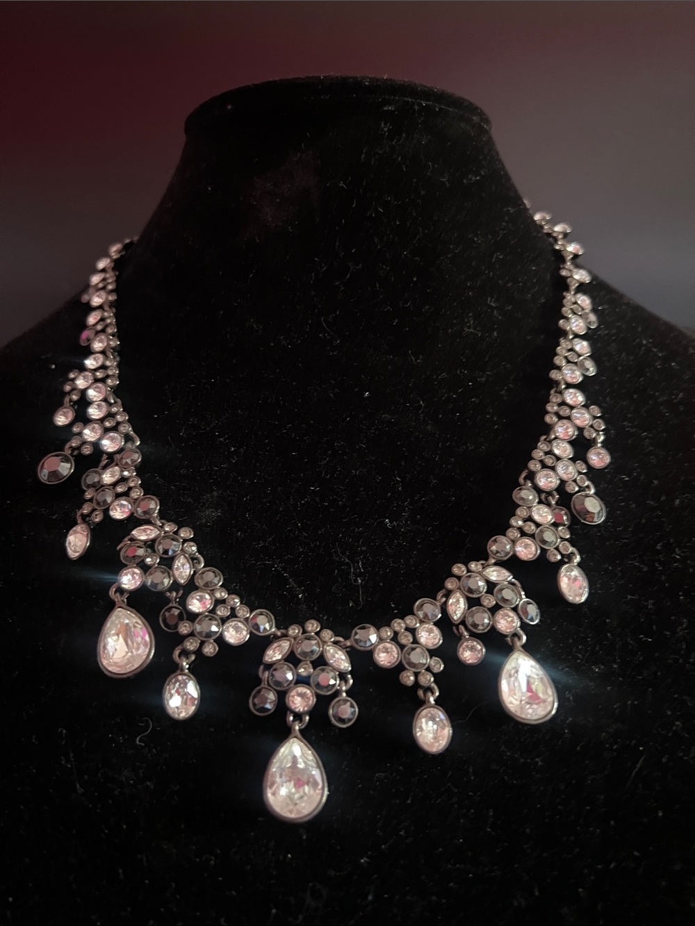Givenchy Silver-Tone clear and smoke Crystal Drop Necklace